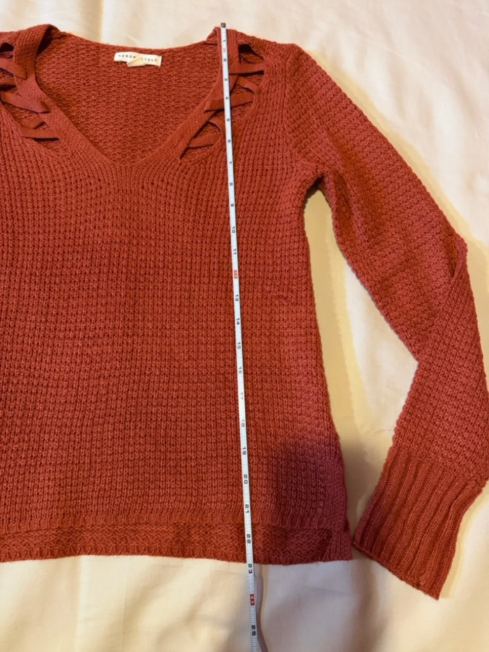 Aeropostale Burnt Orange Knit V-Neck Sweater size S - Picture 8 of 9